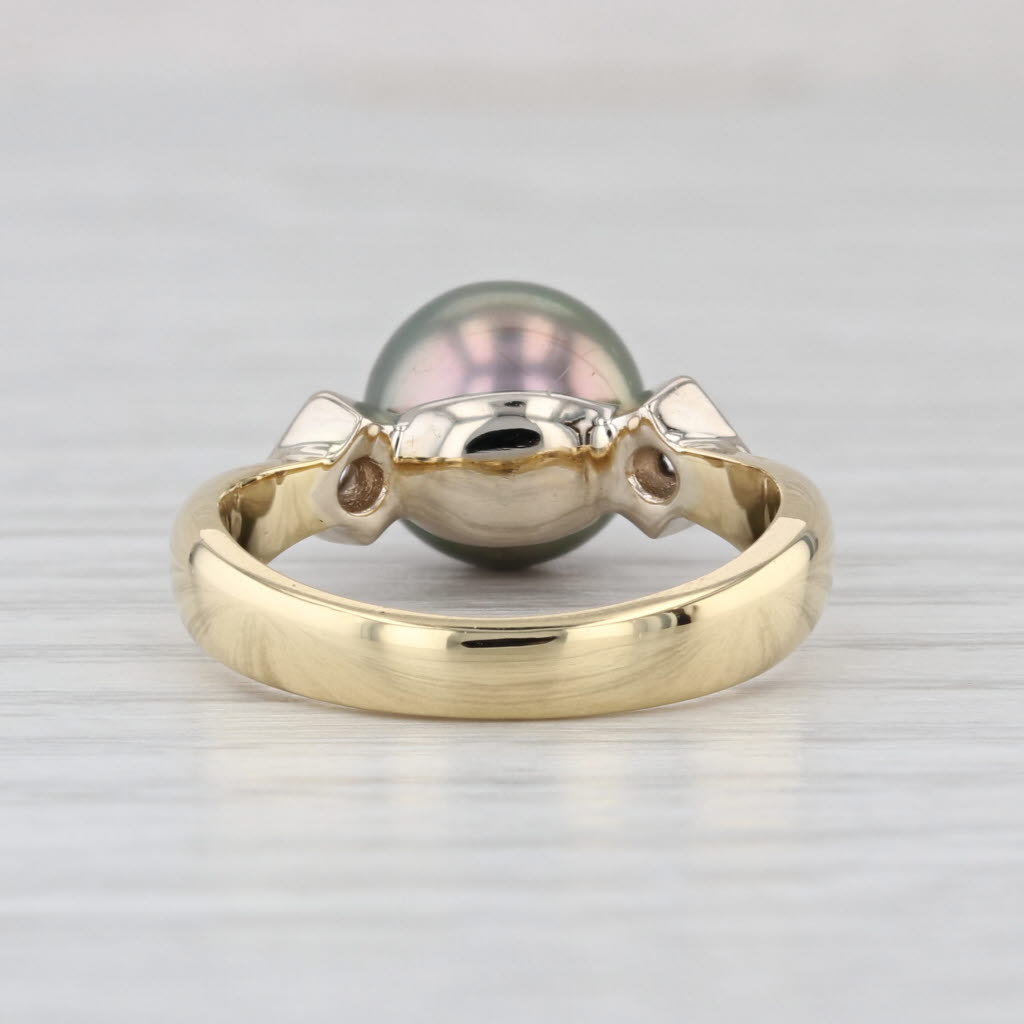 Black Cultured Pearl Diamond Ring 18k Yellow White Gold Size 6
