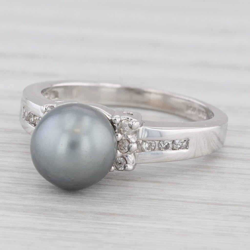 Light Gray Grey Cultured Pearl Diamond Ring 10k White Gold Size 6.75