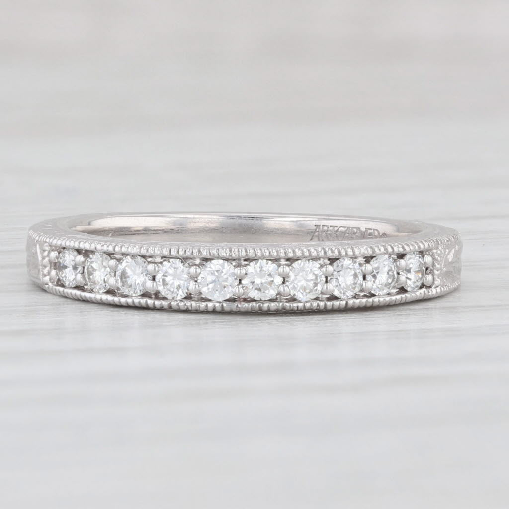 Light Gray New 0.30ctw Diamond Wedding Band 14k White Gold Sz 6.5 Stackable Ring Art Carved