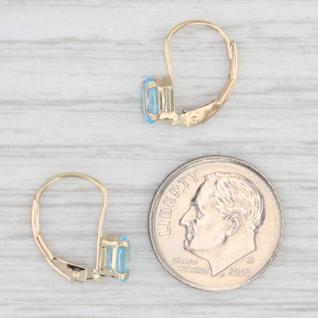 Light Gray 1ctw Blue Topaz Drop Earrings 10k Yellow Gold Hook Posts Lever Backs