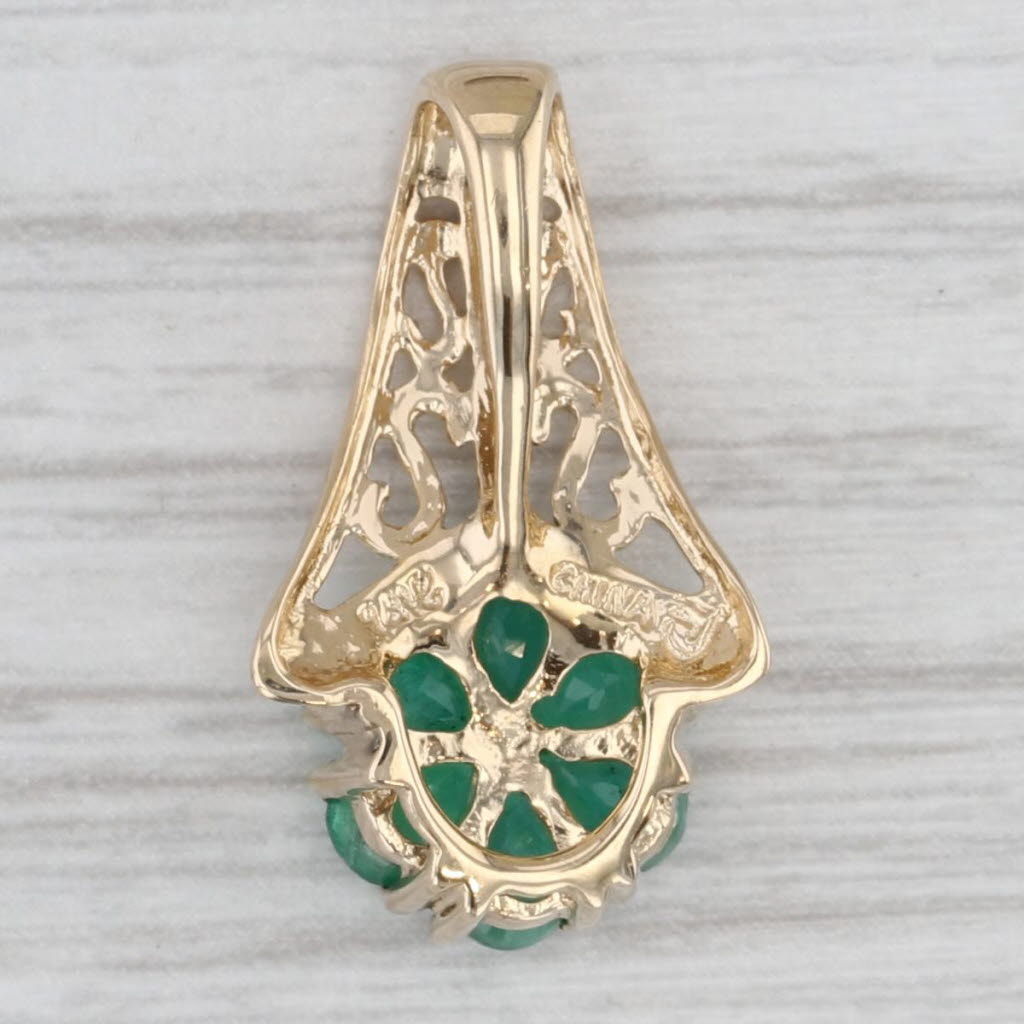 Gray 0.75ctw Emerald Flower Pendant 14k Yellow Gold Openwork