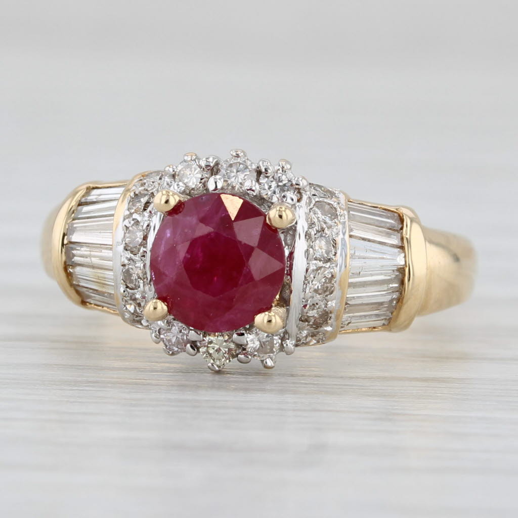 Light Gray Ruby Diamond Halo Ring 18k Yellow Gold Size 6.25 Engagement Style