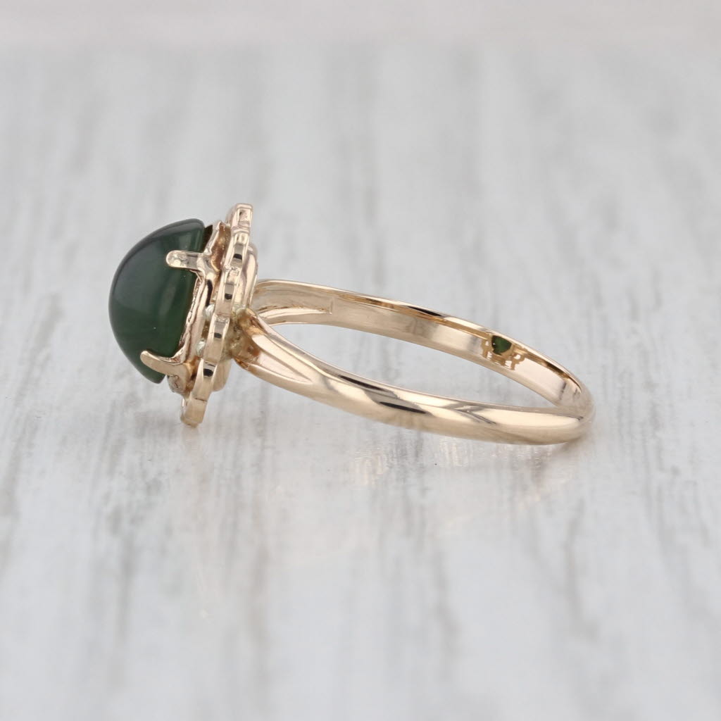 Green Resin Cabochon Ring 10k Yellow Gold Size 5.75