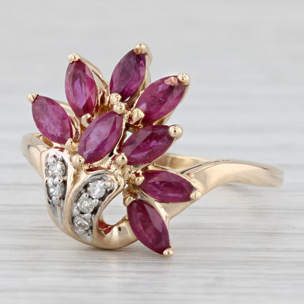 Light Gray 1.53ctw Ruby Diamond Flower Cluster Ring 14k Yellow Gold Size 8.5