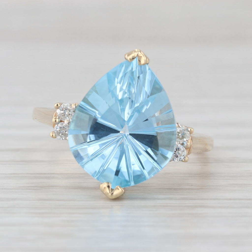 9.62ctw Pear Blue Topaz Diamond 14k Yellwo Gold Size 9.5 Cocktail