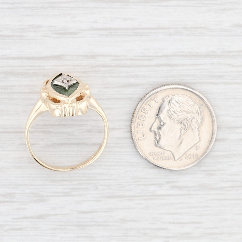 Beige Vintage Nephrite Jade Diamond Ring 10k Gold Size 4.75