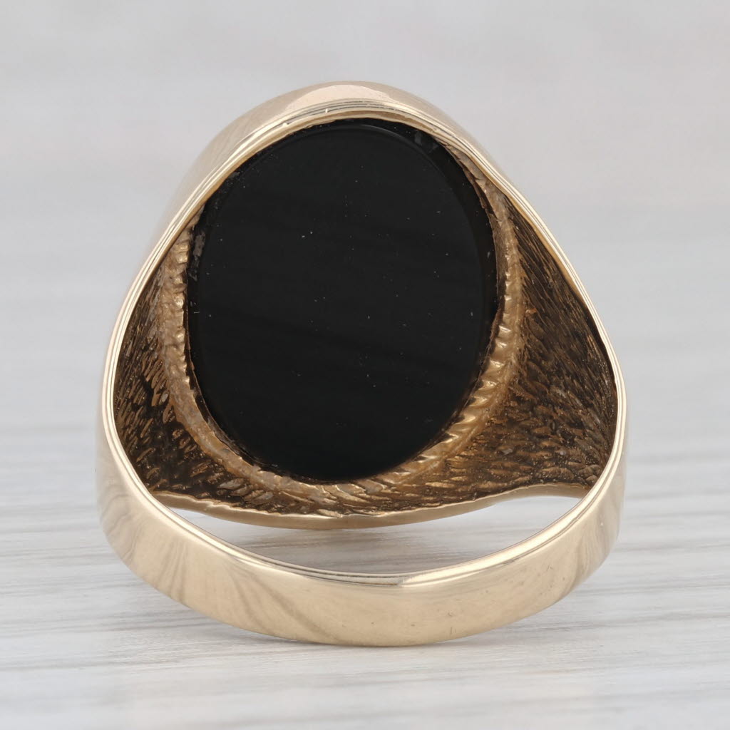 Gray Onyx Oval Solitaire Signet Style Ring 14k Yellow Gold Size 9.75