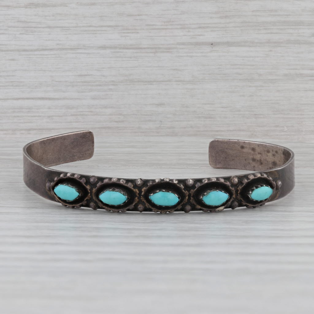 Gray Vintage Southwest Turquoise Navette Sterling Silver Cuff Bracelet