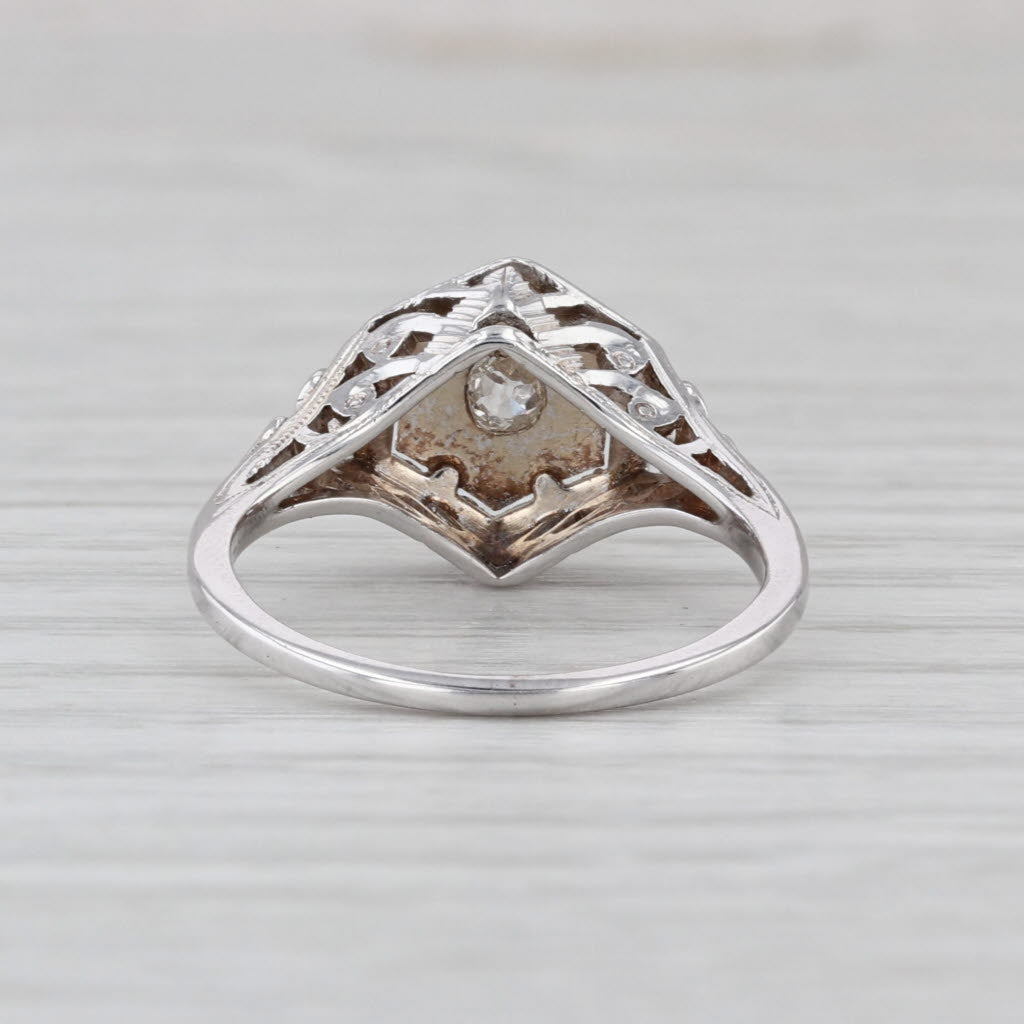 Art Deco Old Euro Diamond Soliiare Ring 14k White Gold Ornate Openwork Size 5.5