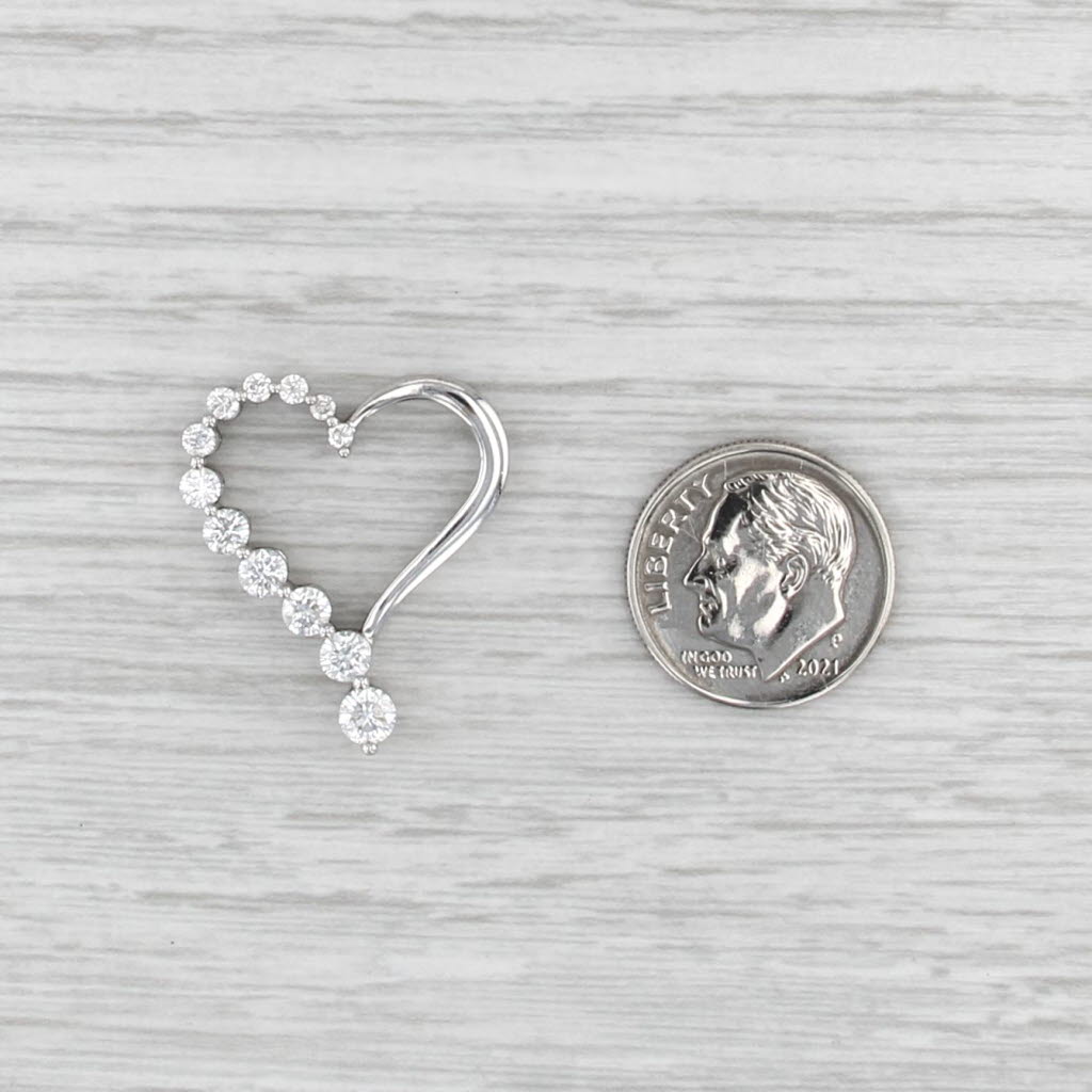 0.91ctw Diamond Open Heart Pendant 14k White Gold Floating Drop