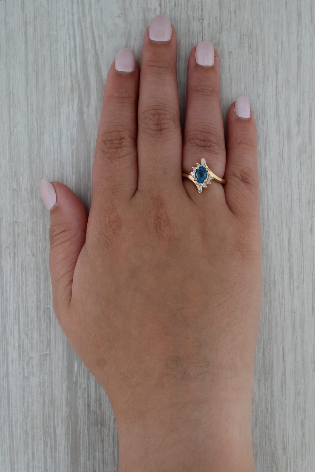 1.32ctw London Blue Topaz Diamond Ring 14k Yellow Gold Size 6.75 Bypass