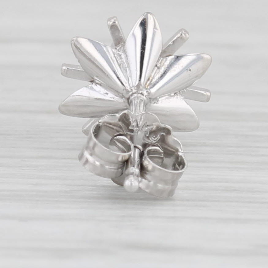 Light Gray Vintage Solitaire VS2 Diamond Flower Stud Earrings 14k White Gold Studs