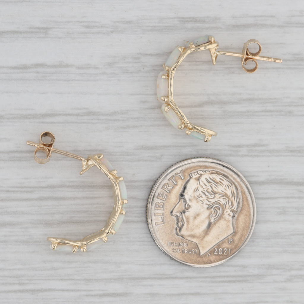 Gray Opal Half Hoop Earrings 14k Yellow Gold Pierced Drops