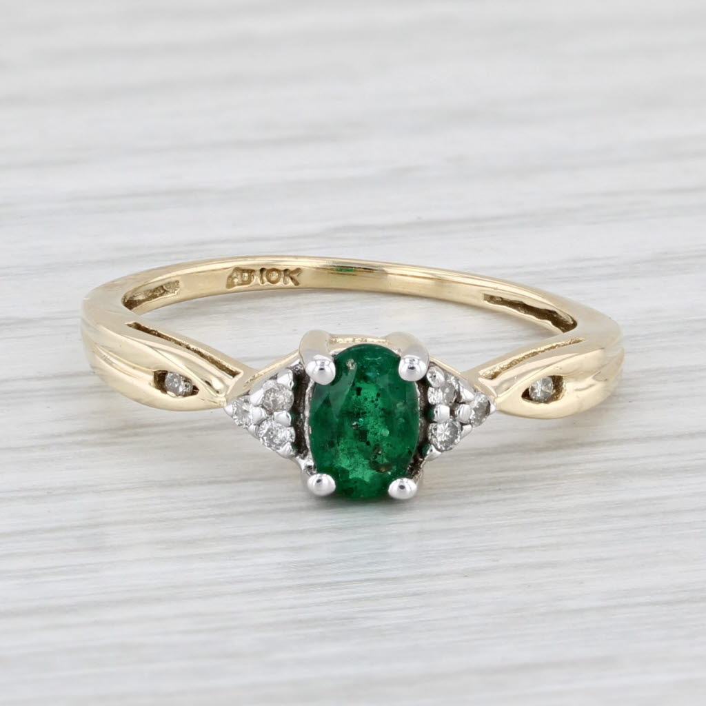 Light Gray 0.56ctw Oval Emerald Diamond Ring 10k Yellow Gold Size 7