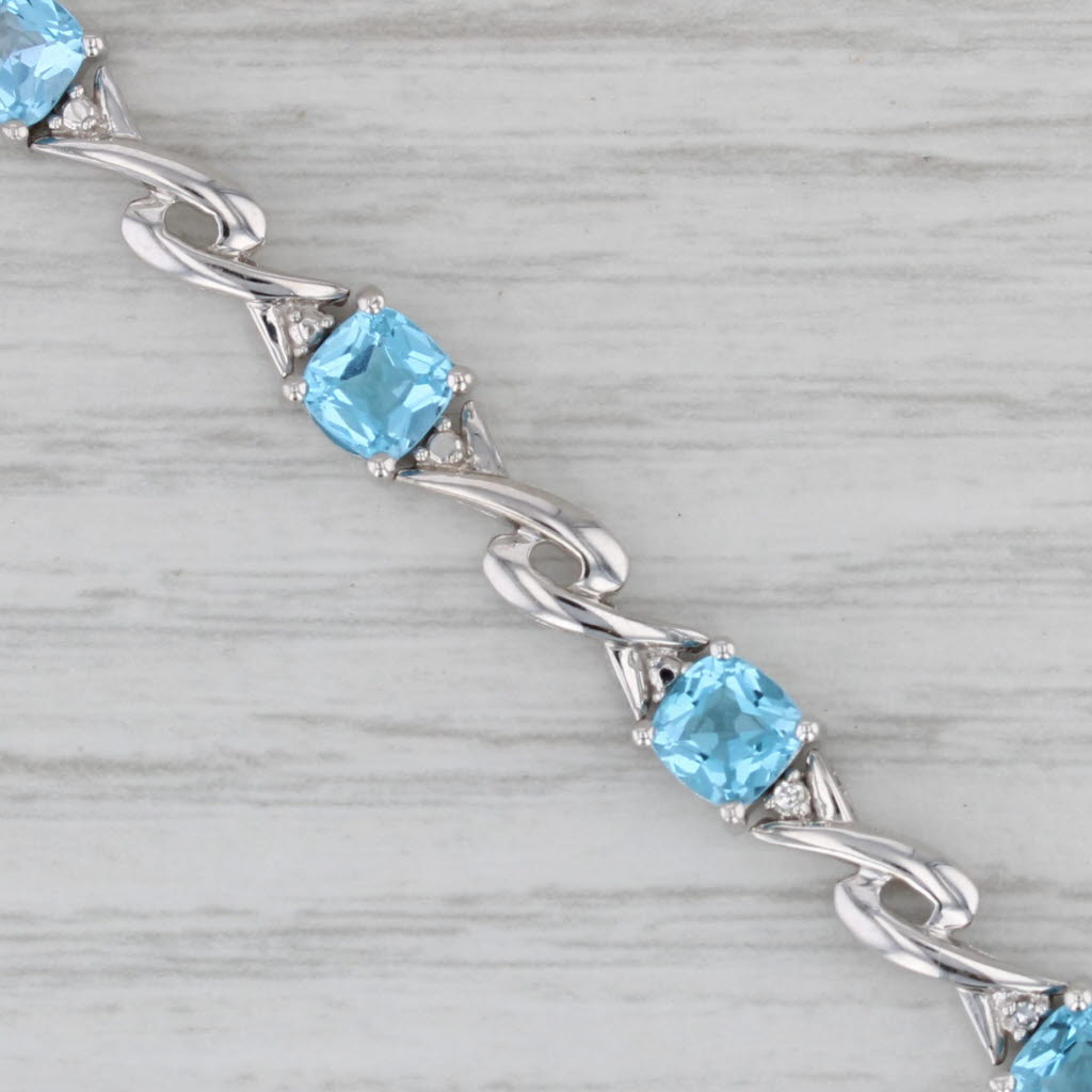 Gray 7.50ctw Blue Topaz Bracelet 10k White Gold Diamond Accents 7" 5.5mm