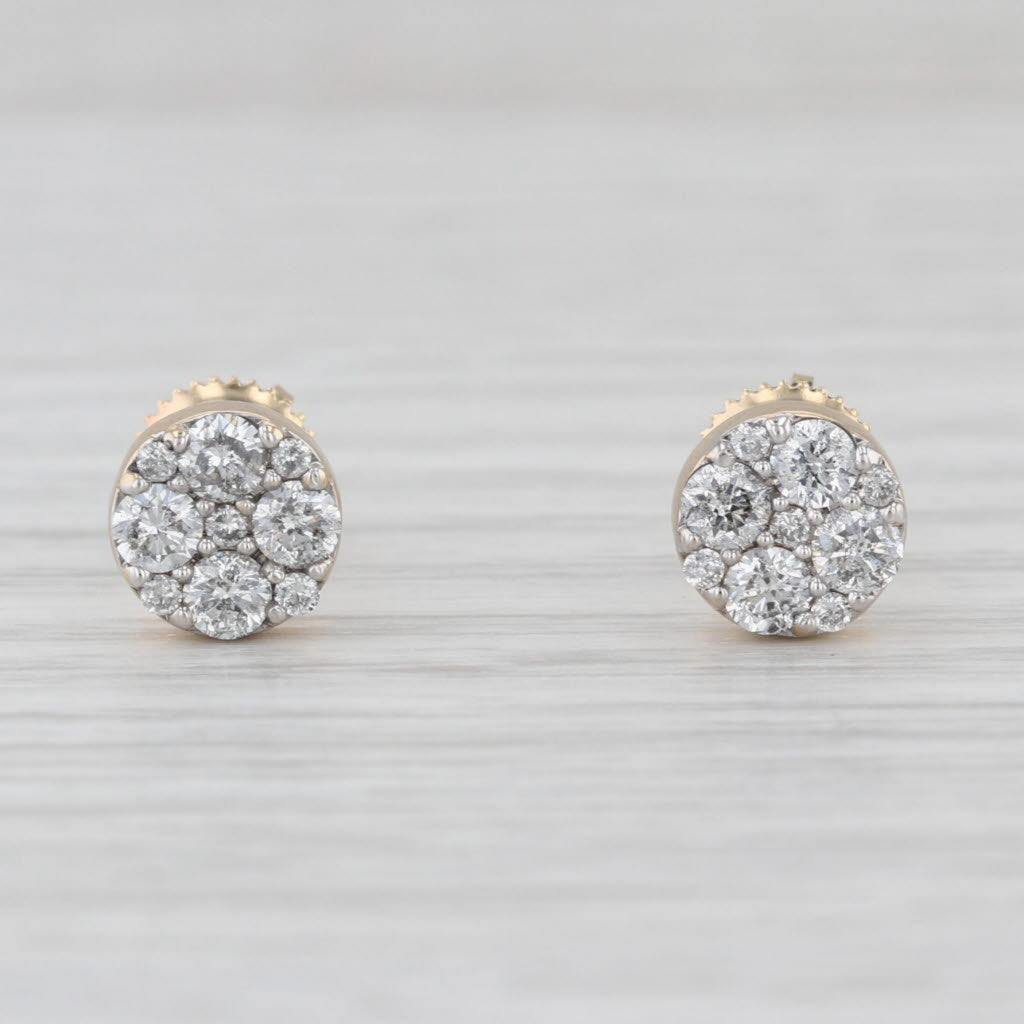 0.70ctw Diamond Cluster Stud Earrings 14k Yellow Gold Screw Back Studs