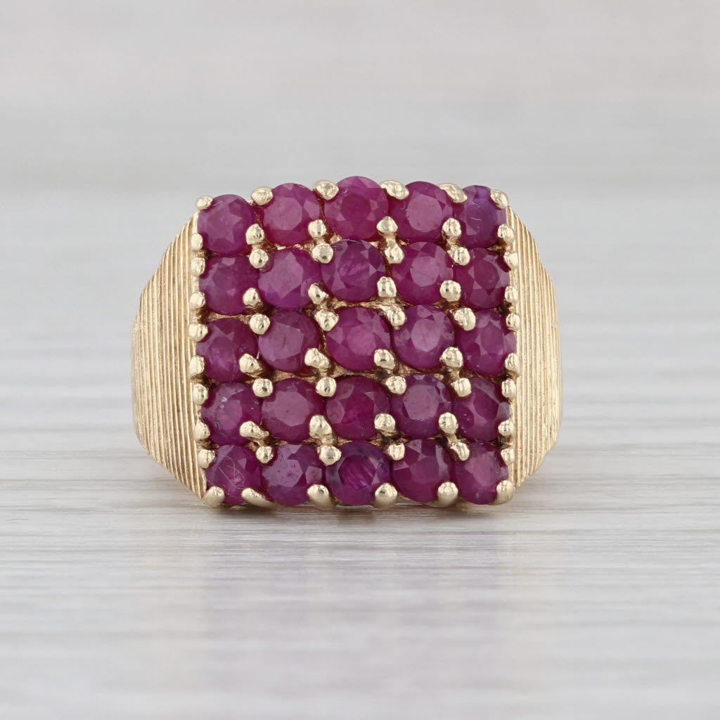 2.70ctw 5 Row Checkerboard Ruby Cluster Ring 14k Yellow Gold Size 6