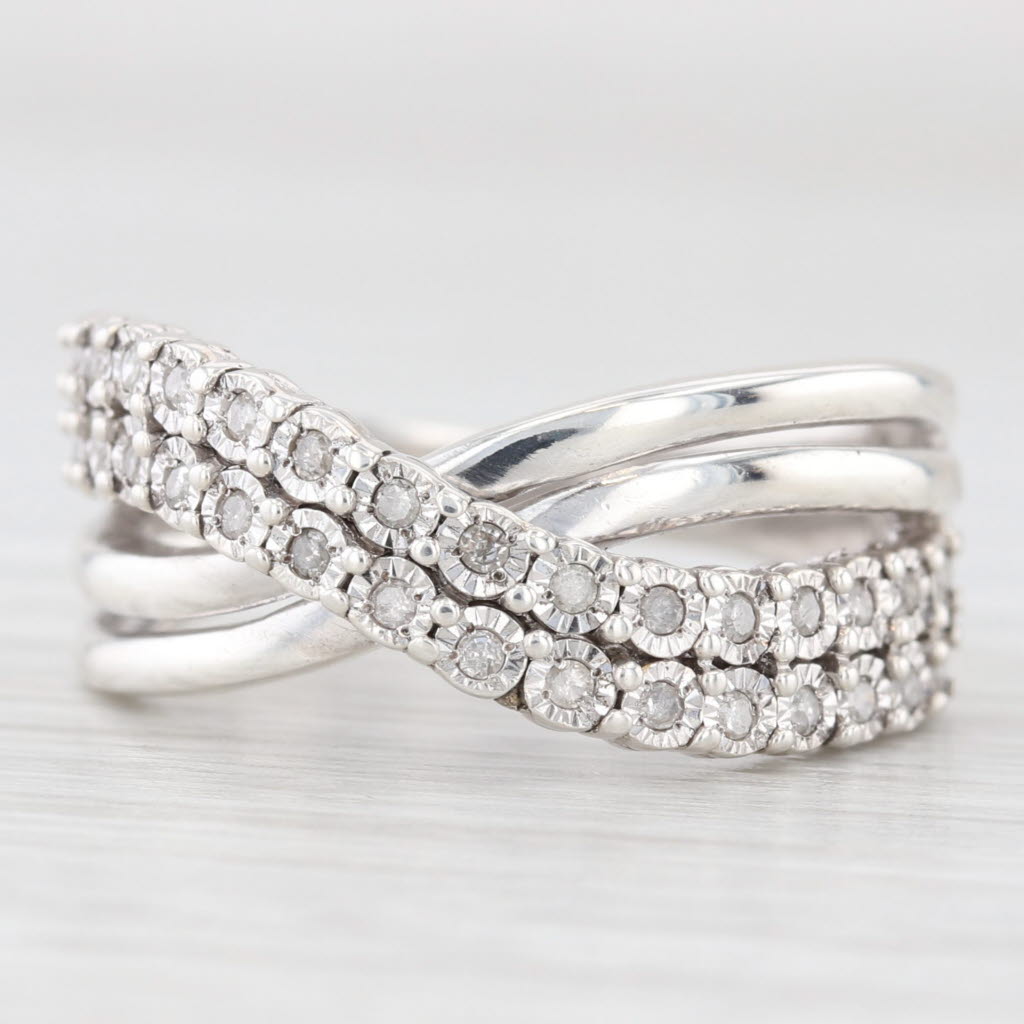 Light Gray Effy 0.25ctw Diamond Cross Over Ring Sterling Silver Size 7.25