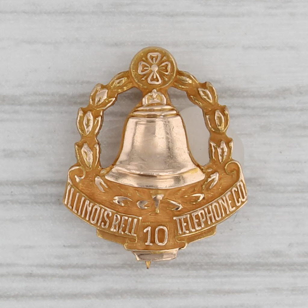 Gray Illinois Bell Telephone Co Pin 10k Gold 10 Years Service Award