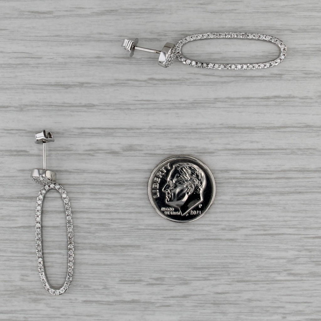 New 0.95ctw Diamond Oval Dangle Earrings 18k White Gold Drops