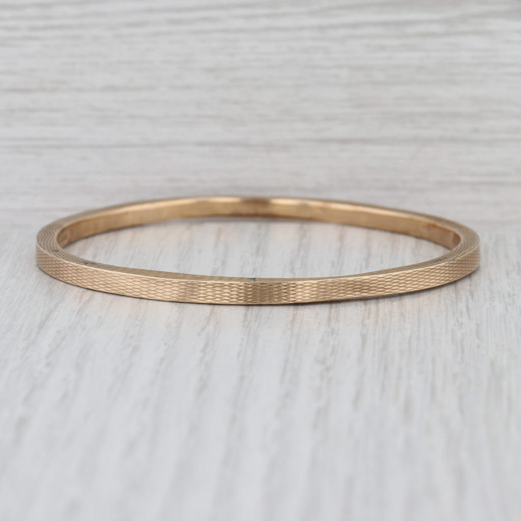 Vintage Textured Bangle Bracelet 9k Yellow Gold Birmingham England 8.5" 4mm