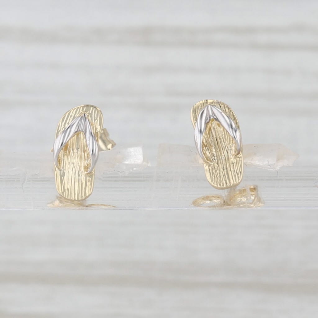 Light Gray Small Flip Flop Stud Earrings 10k Yellow White Gold Nautical Summer Theme