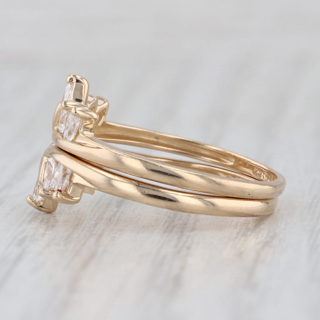 Cubic Zirconia Ring Guards Set of 2 Stackable Bridal Wedding Bands 14k Gold