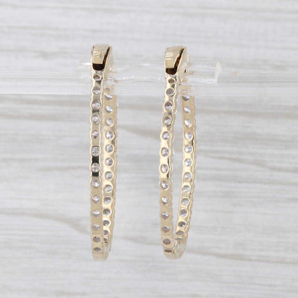 2.85ctw Inside Out Diamond Oval Hoop Earrings 14k Yellow Gold Hinged Snap Top