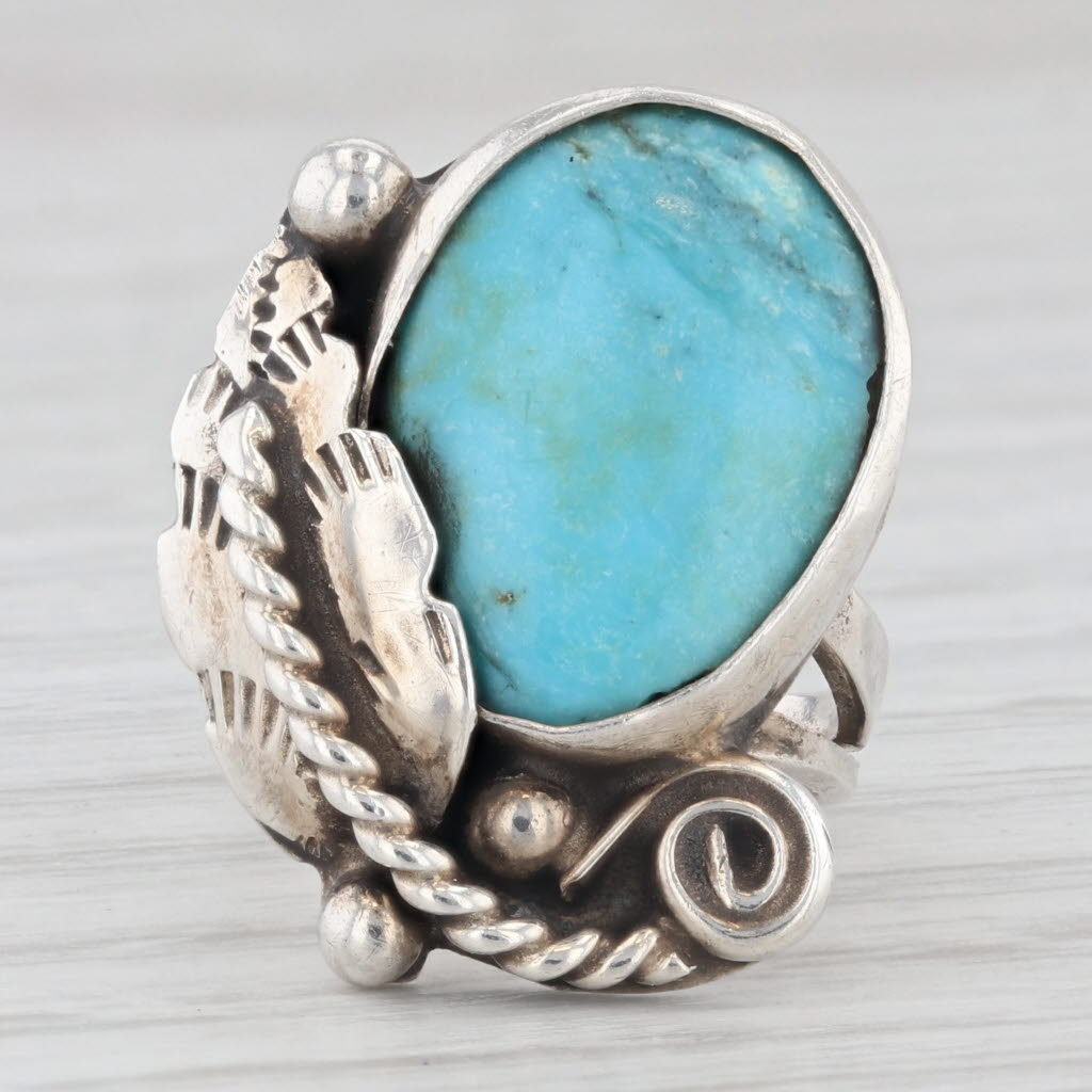 Light Gray Turquoise Feather Ring Sterling Silver Size 5 Vintage Native American