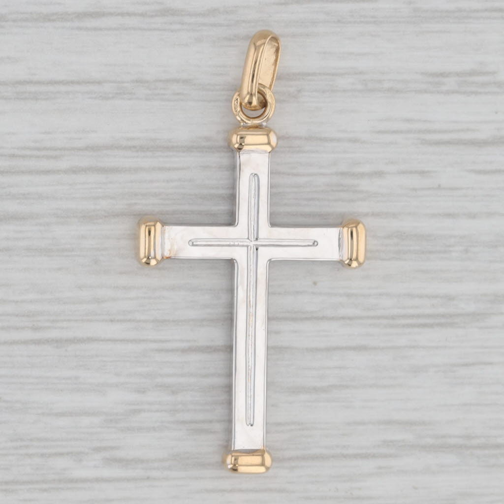 Gray 2-Toned Cross Pendant 18k Yellow White Gold French Hallmarks