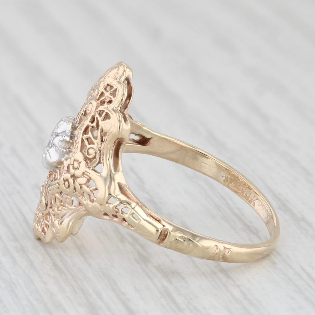 Light Gray Vintage Diamond Filigree Ring 14k Yellow Gold Size 8.5