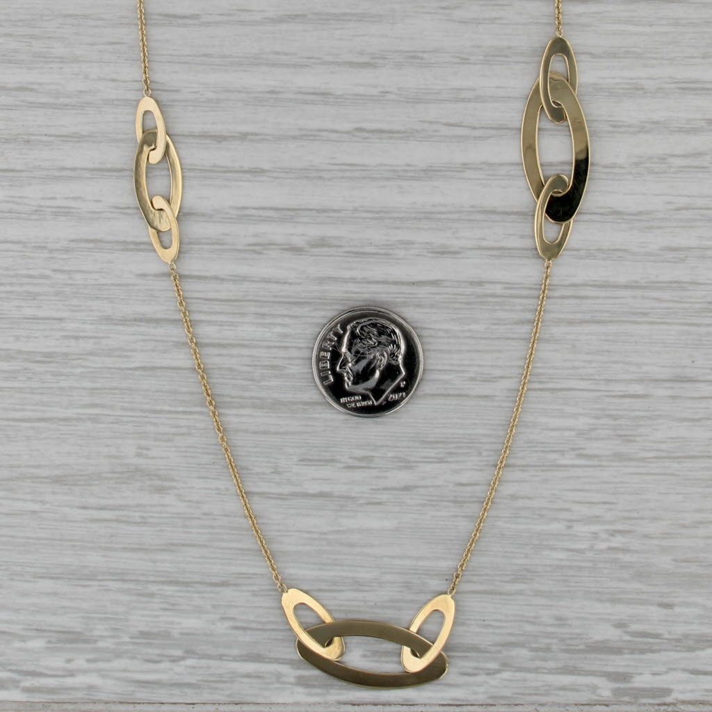 Roberto Coin Asymettrical Oval Link Stations Cable Chain Necklace 18k Gold 18"