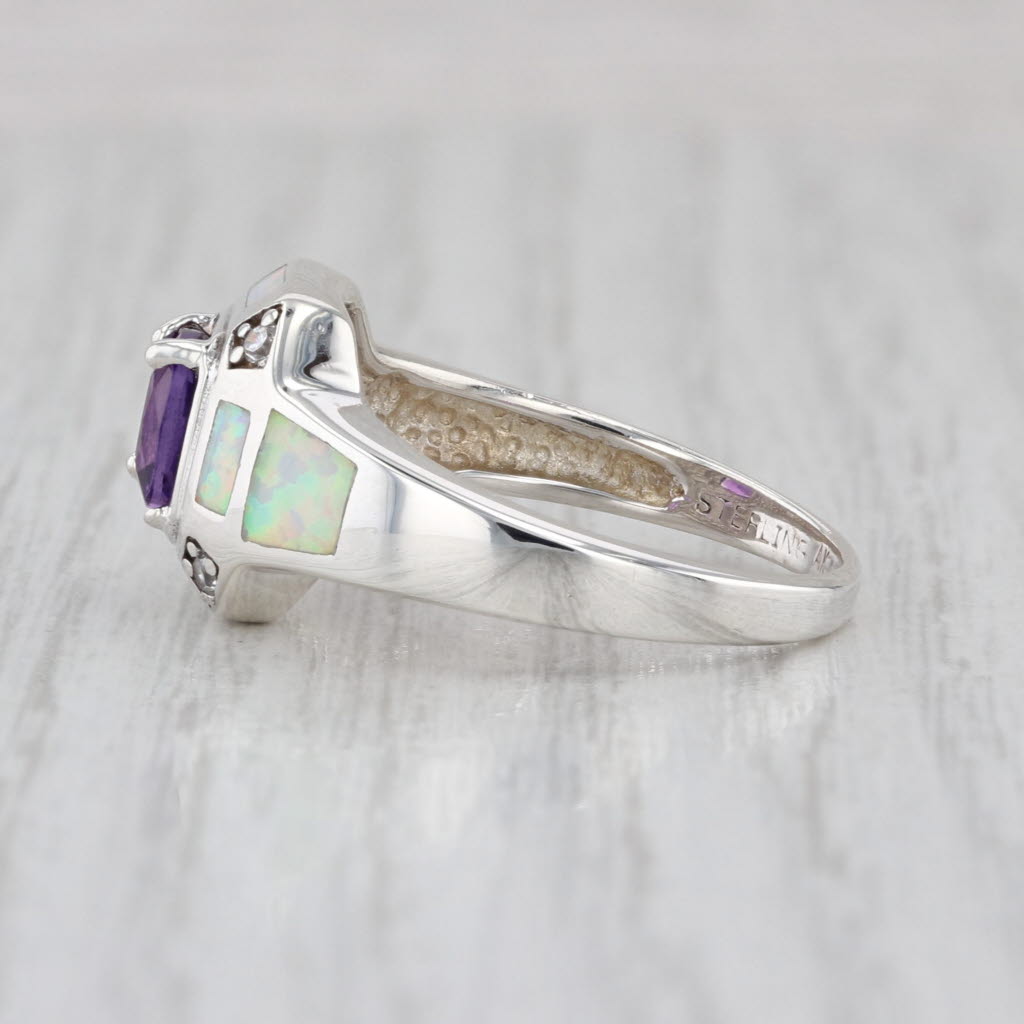 0.70ctw Amethyst Opal Inlay Cubic Zirconia Sterling Silver Size 8.25