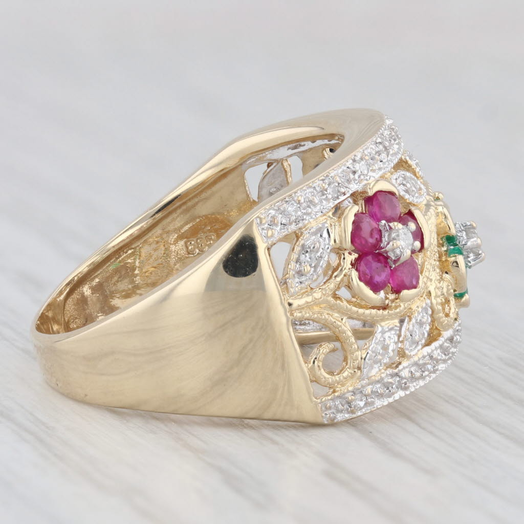 Light Gray 0.67ctw Gemstone Flower Ring 14k Gold Ruby Sapphire Emerald Diamond Size 8.5