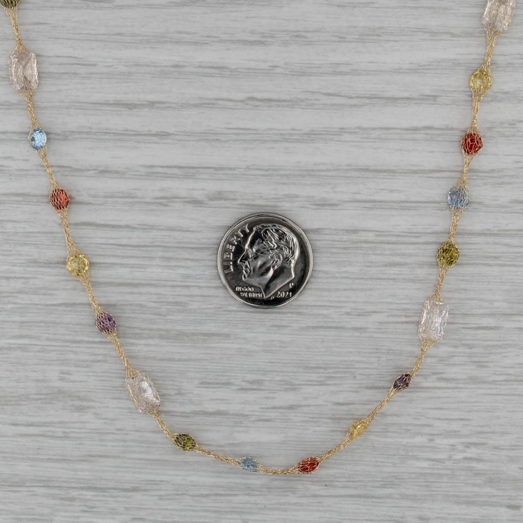 Multicolor Cubic Zirconia Station Mesh Chain Necklace 14k Yellow Gold 17.5"