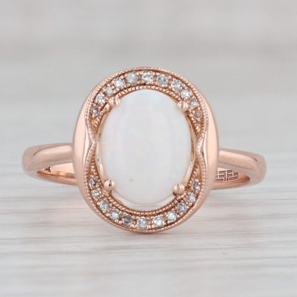 Gray Effy Oval Opal Diamond Halo Ring 14k Rose Gold Size 7