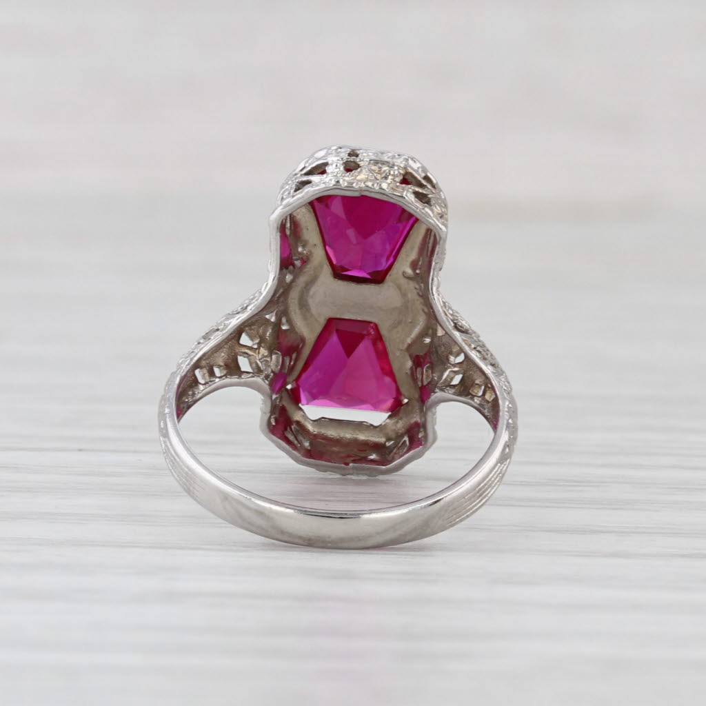Art Deco Lab Created Ruby Filigree Ring 14k White Gold Size 5