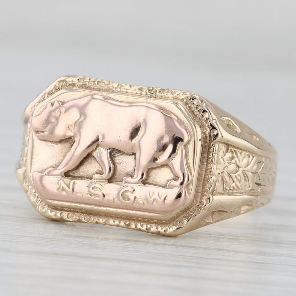 Light Gray Native Sons of the Golden West Signet Ring 10k Yellow Rose Gold Size 9.15