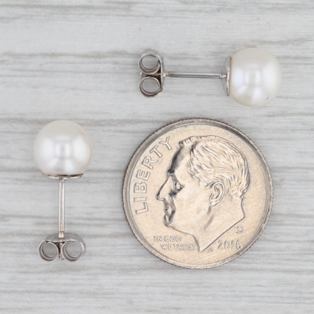 Gray 7mm Cultured Pearl Stud Earrings 14k Yellow Gold Round Solitaire Studs