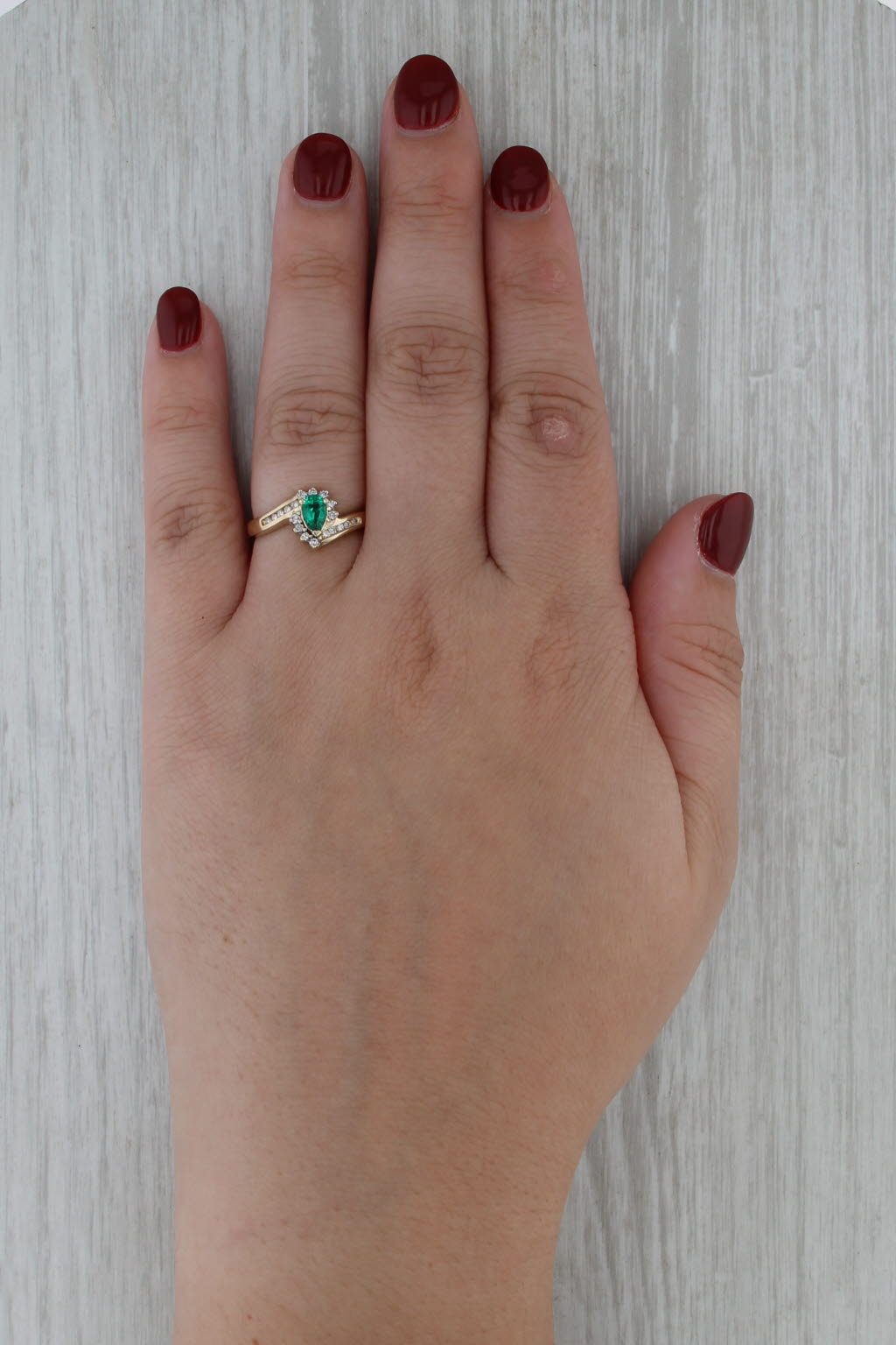 0.45ctw Lab Created Emerald Diamond Halo Bypass Ring 14k Yellow Gold