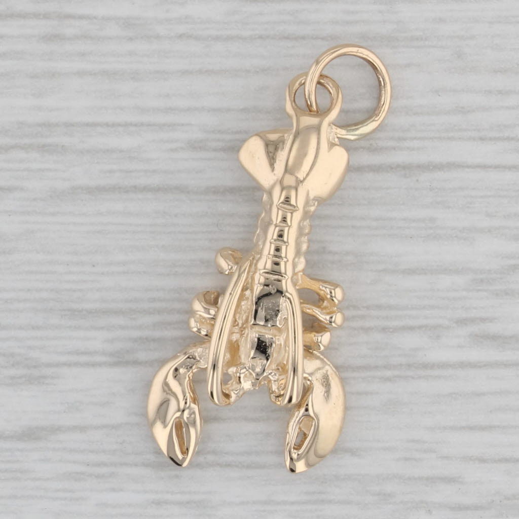 Gray Lobster Charm 14k Yellow Gold Pendant Nautical Jewelry