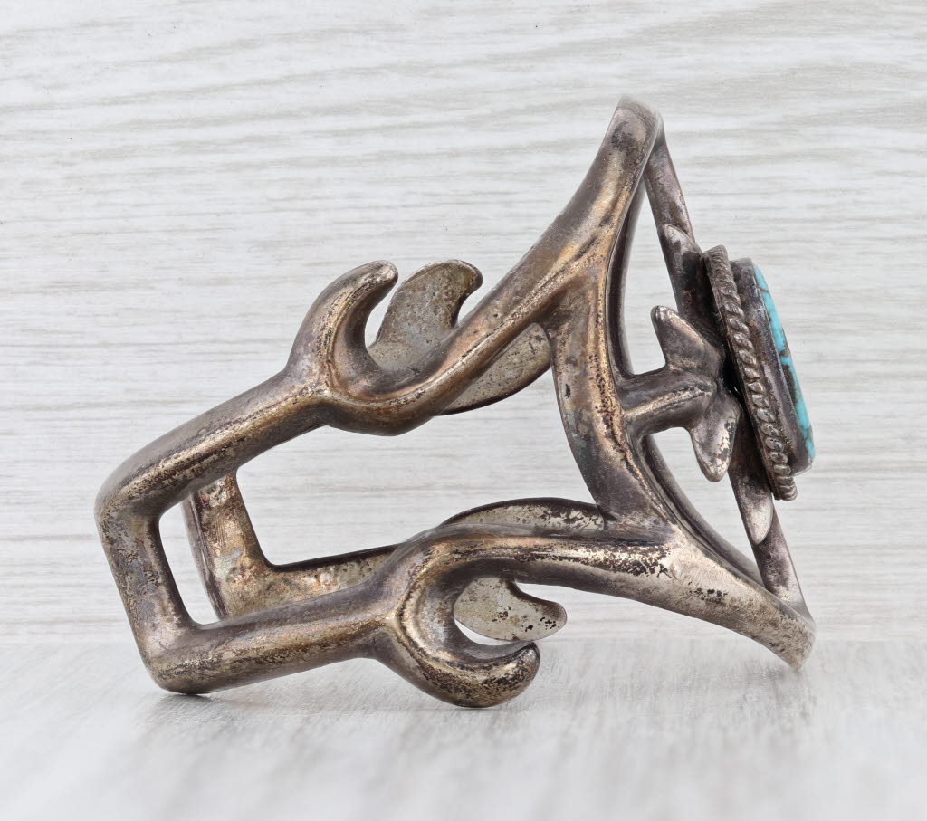 Turquoise Cuff Bracelet Sandcast Silver Vintage Native American Statement