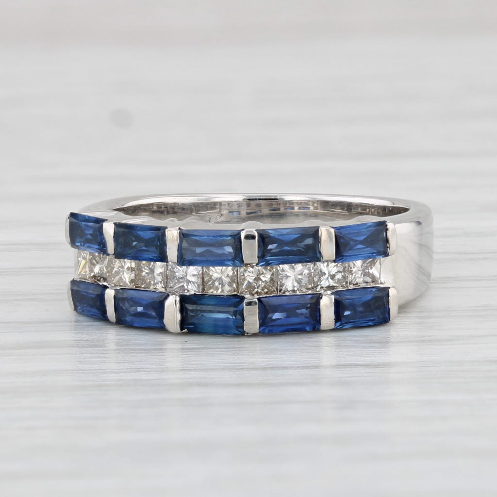 Light Gray 1.95ctw Blue Sapphire Diamond Ring 14k White Gold Size 6 Stackable