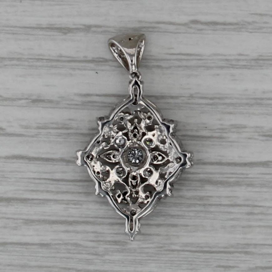 0.62ctw Diamond Ornate Filigree Pendant 14k White Gold Openwork Drop