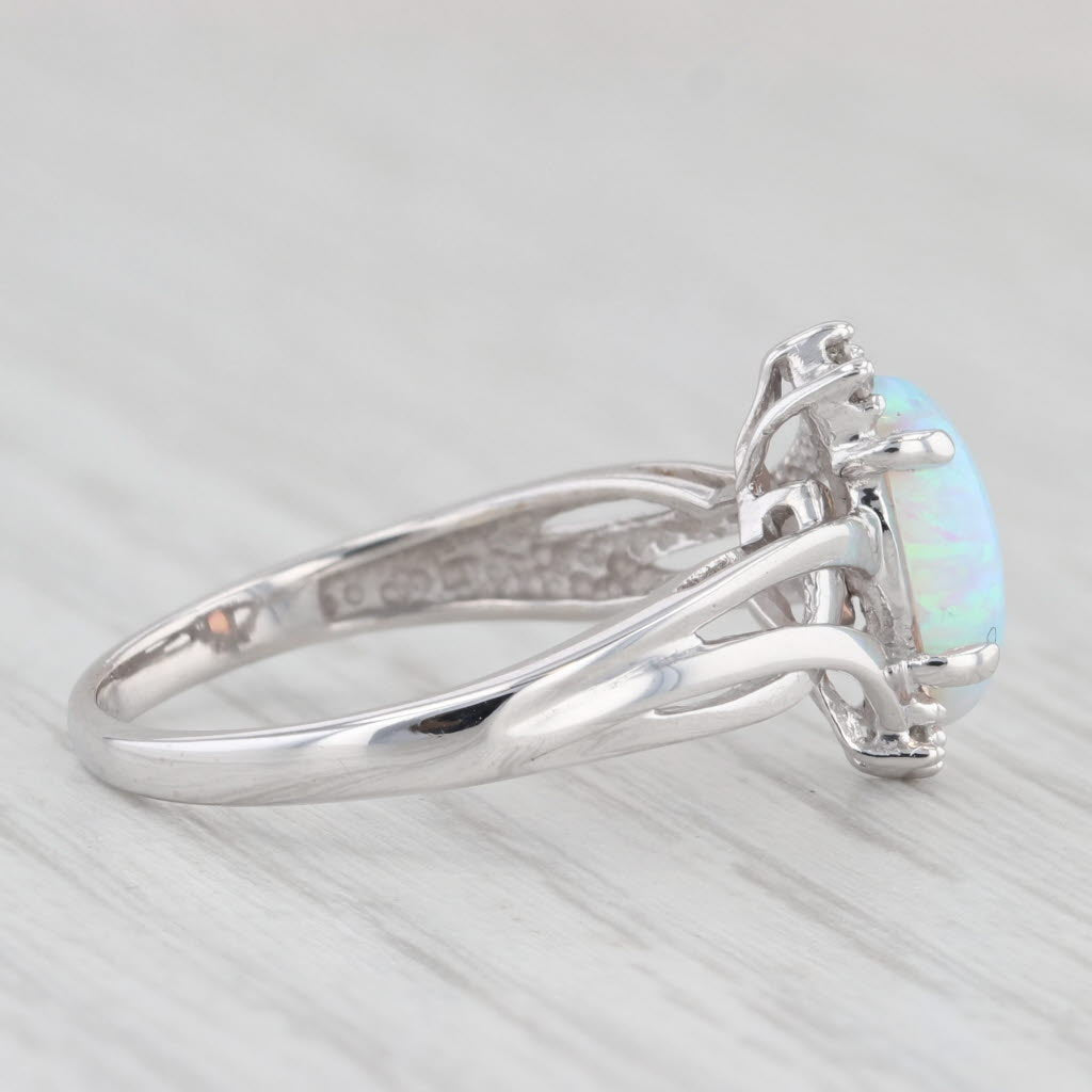 Light Gray Lab Created Opal Diamond Bypass Ring 10k White Gold Size 6.5 Marquise Cabochon