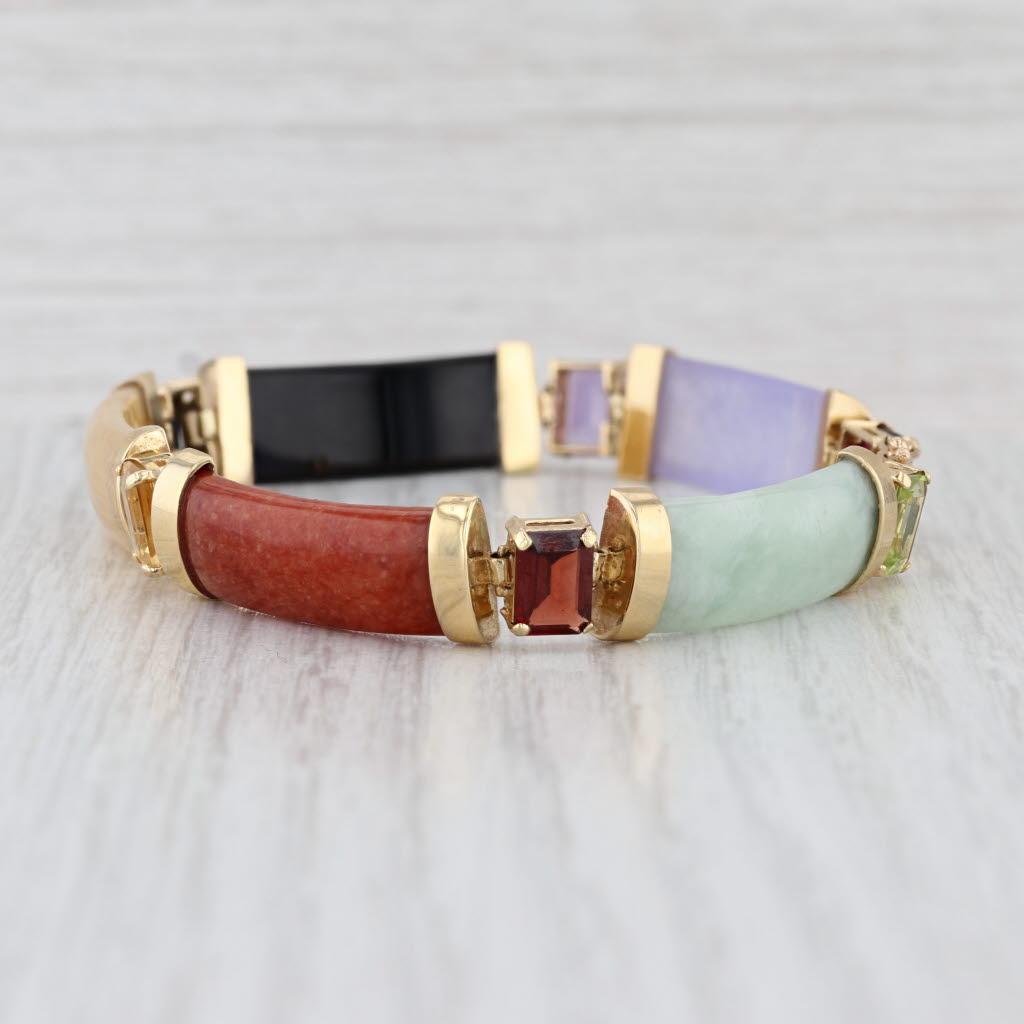 Jadeite Jade Peridot Garnet Citrine Amethyst Bracelet 14k Yellow Gold 7.25" 10mm