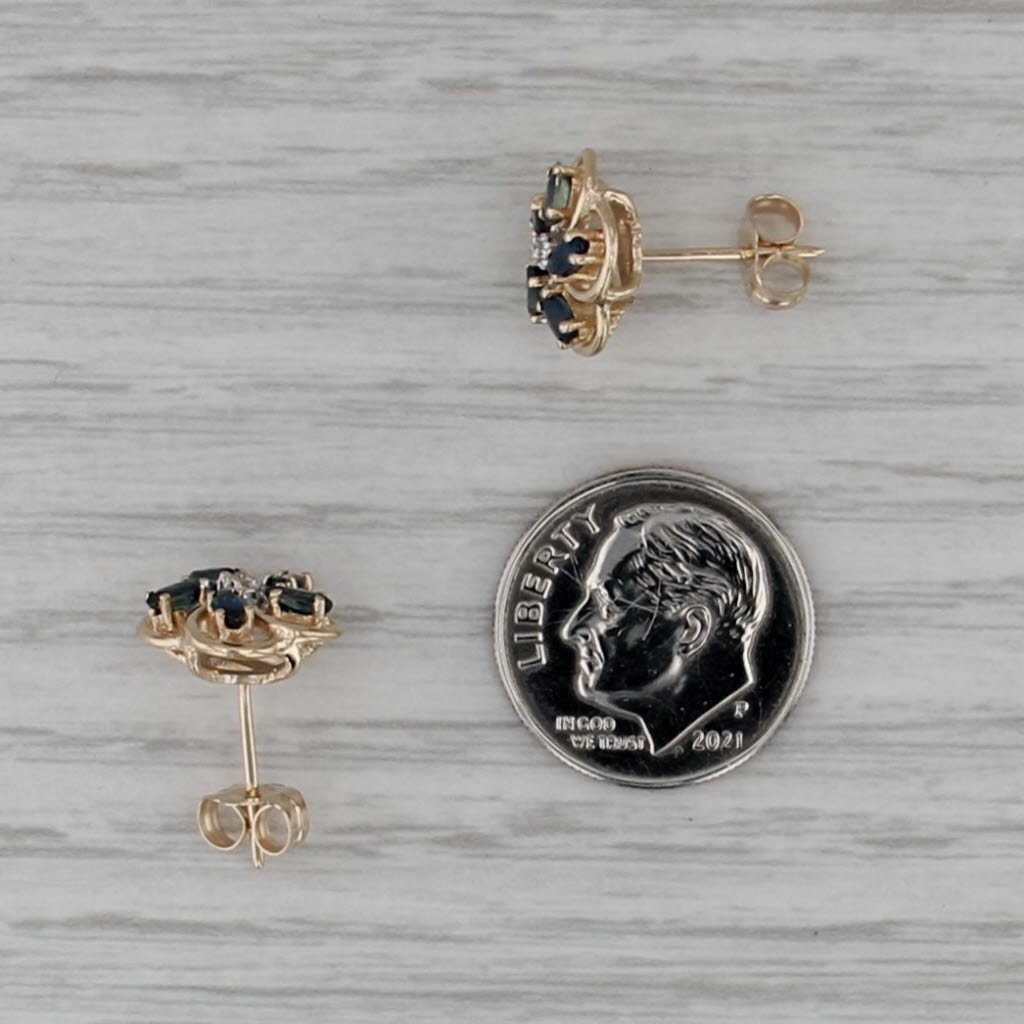 0.80ctw Sapphire Flower Stud Earrings 14k Yellow Gold Studs Diamond Accents