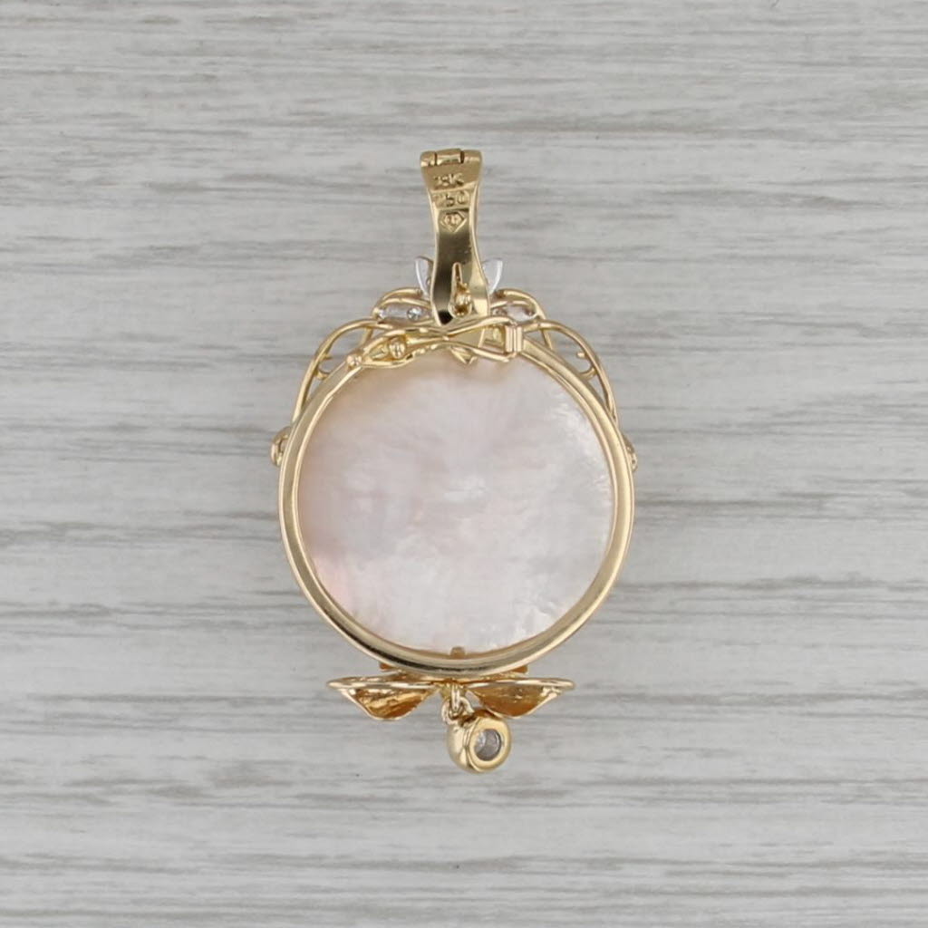 Mabe Blister Pearl Diamond Enhancer Pendant 18k Yellow Gold Statement Clip Bail