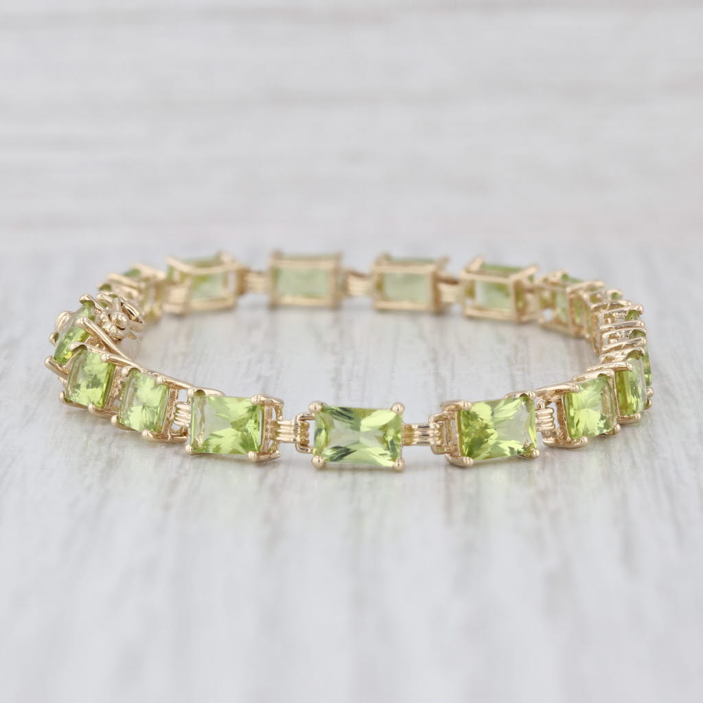 13.30ctw Peridot Tennis Bracelet 10k Yellow Gold 6.75" 4.8mm