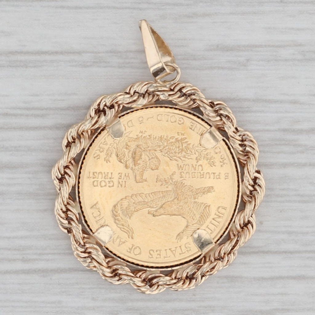 Gray Authentic 1987 1/10oz American Eagle Liberty 5 Dollar Coin Pendant 14k 22k Gold